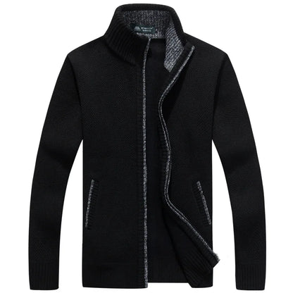 Jaqueta Masculina Estilo Cardigan de Lã e Zíper Premium