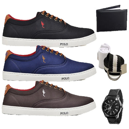 Kit com 3 Pares de Tênis Casual Masculino + Carteira, Relógio e Cinto de Brinde!