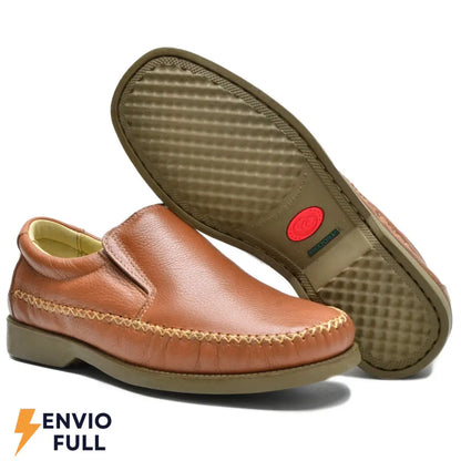 Mocassim Masculino Couro Legítimo Anti-stress Sola Gel Costurada Leve Confortável