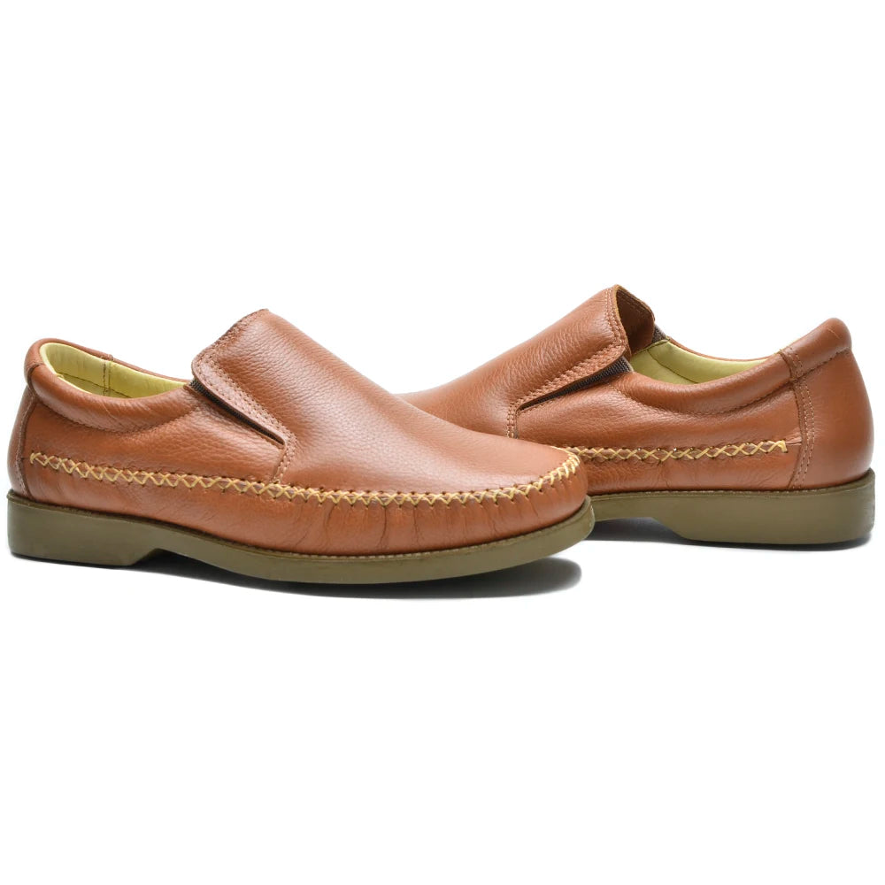 Mocassim Masculino Couro Legítimo Anti-stress Sola Gel Costurada Leve Confortável