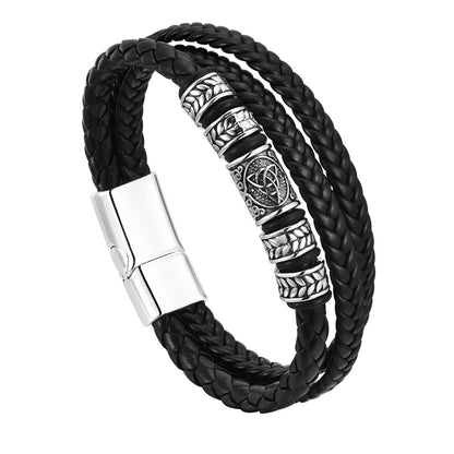 Pulseira Masculina de Couro e Aço Lukz