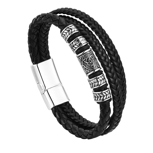 Pulseira Masculina de Couro e Aço Lukz