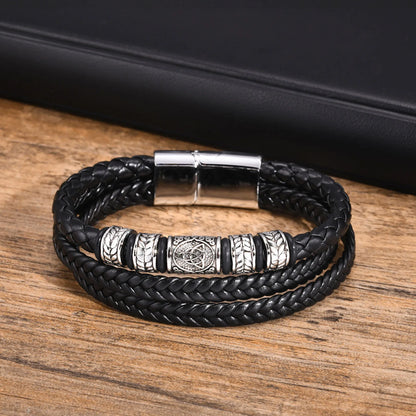 Pulseira Masculina de Couro e Aço Lukz