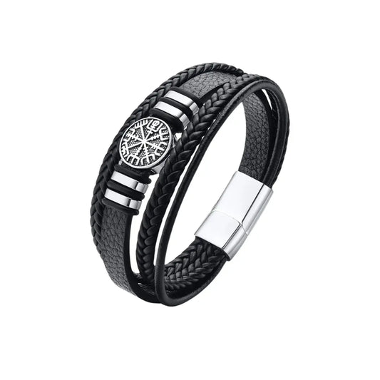 Pulseira Masculina de Couro e Aço VKN