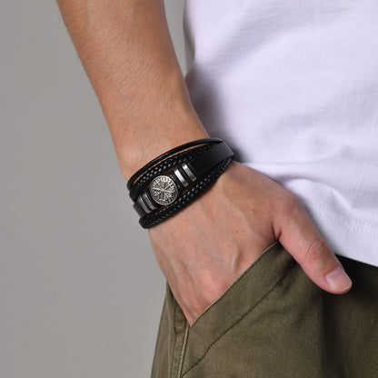 Pulseira Masculina de Couro e Aço VKN