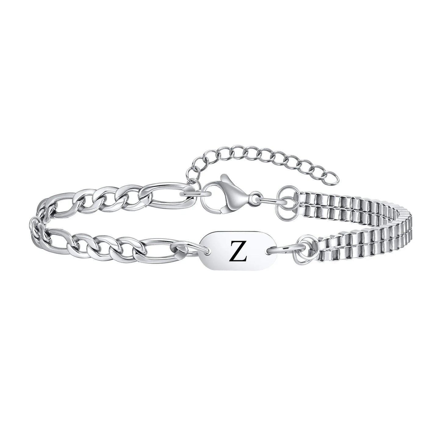 Pulseira Masculina em Aço com Letra Inicial Figaro