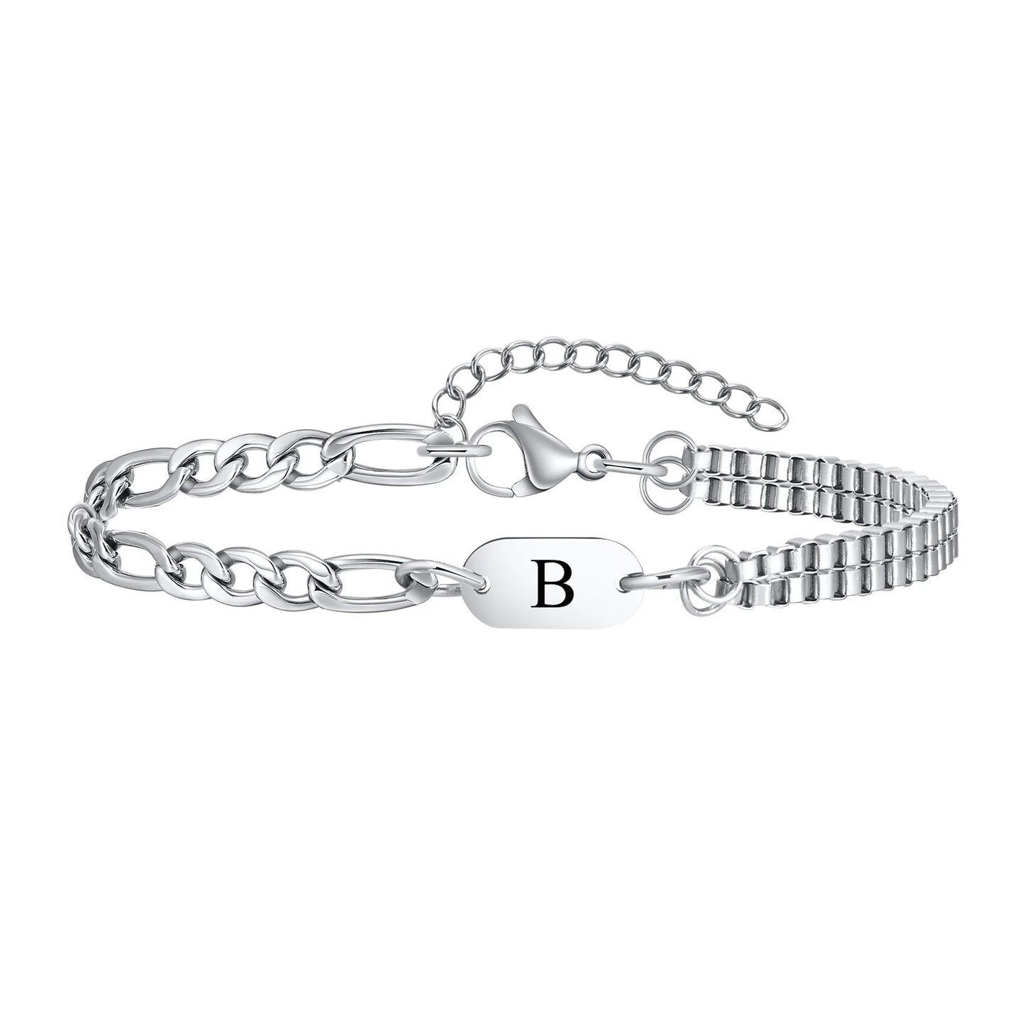 Pulseira Masculina em Aço com Letra Inicial Figaro