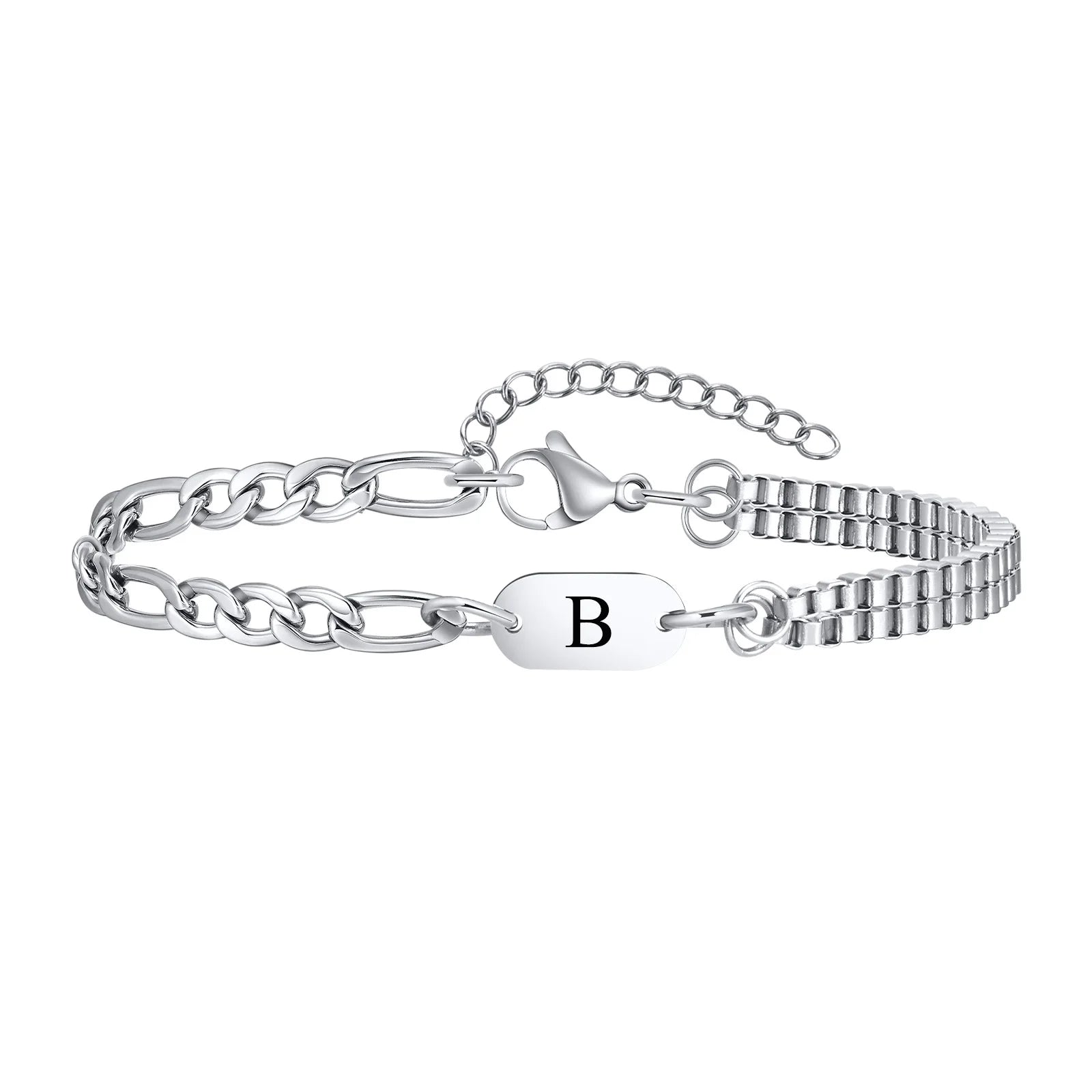Pulseira Masculina em Aço com Letra Inicial Figaro