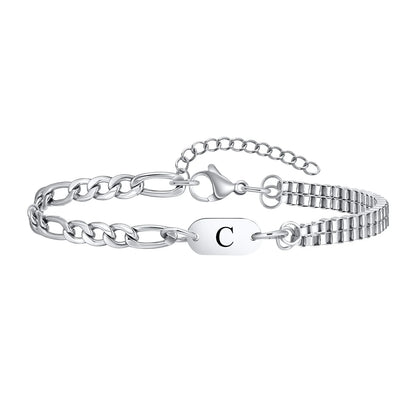 Pulseira Masculina em Aço com Letra Inicial Figaro