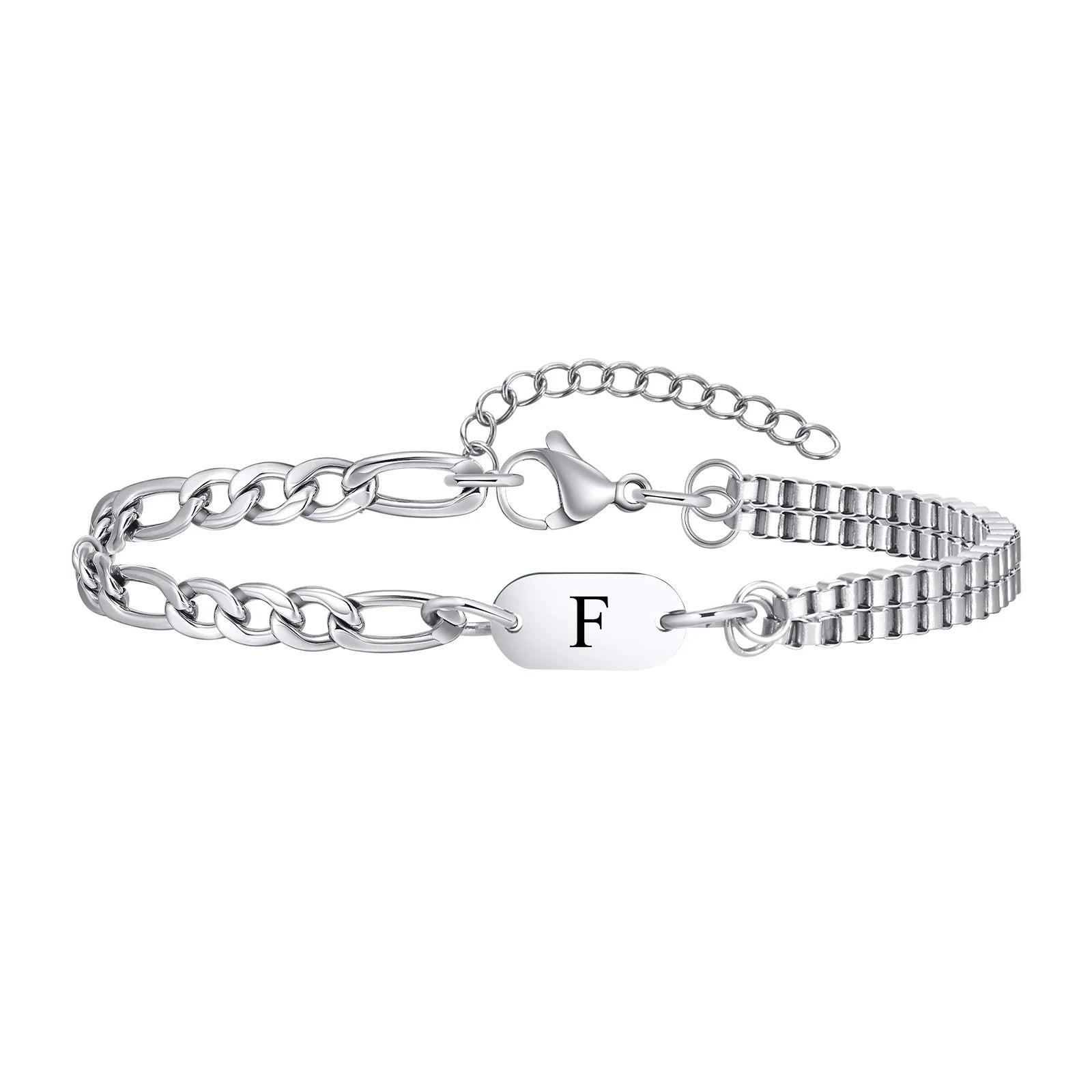 Pulseira Masculina em Aço com Letra Inicial Figaro