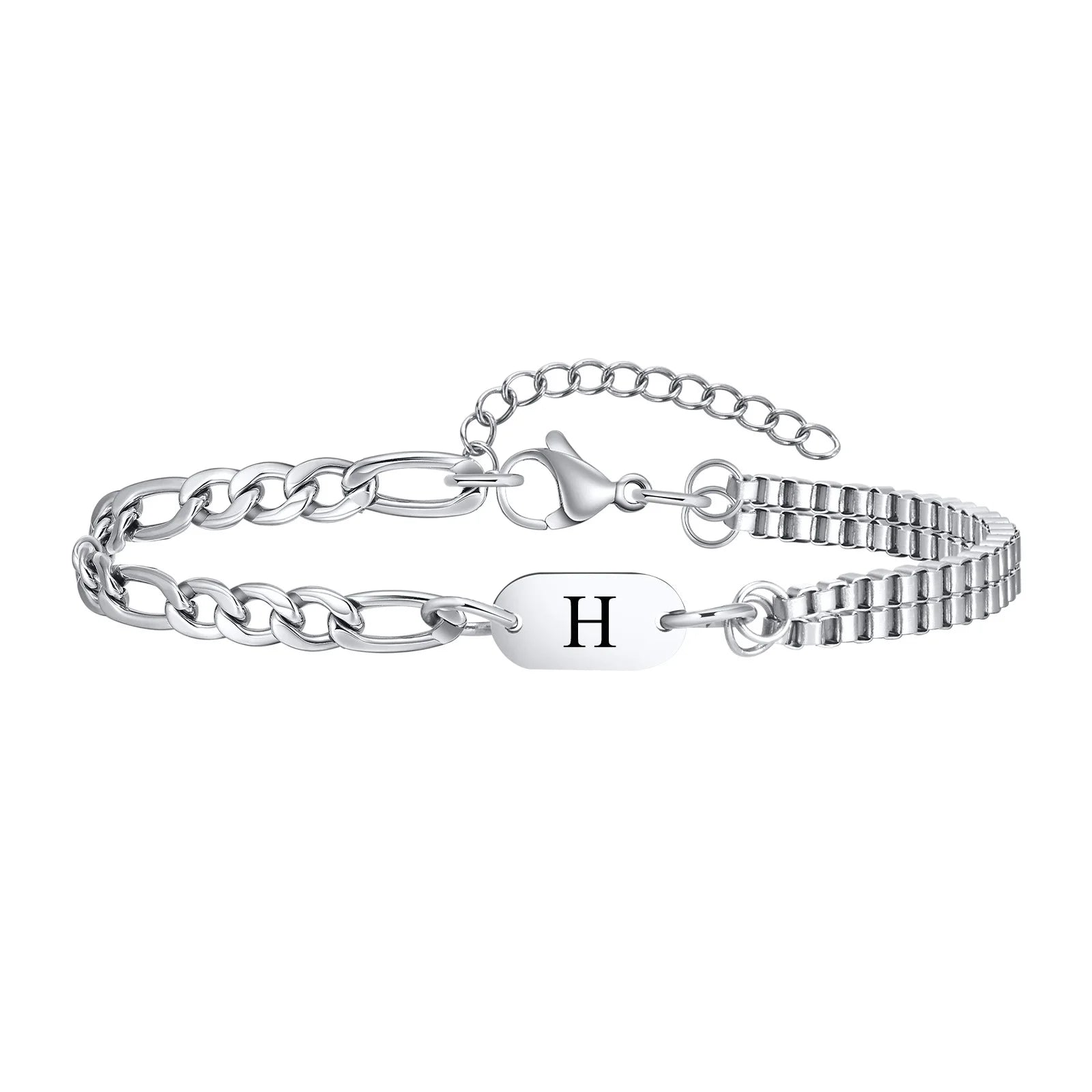 Pulseira Masculina em Aço com Letra Inicial Figaro