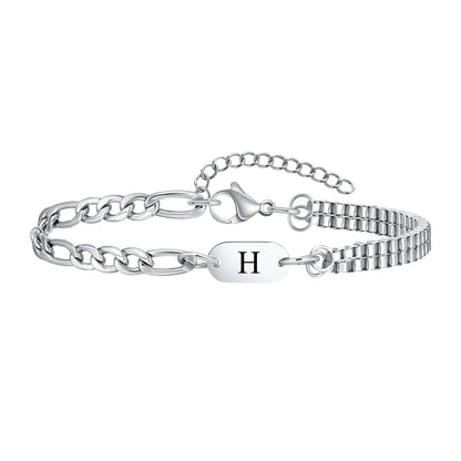 Pulseira Masculina em Aço com Letra Inicial Figaro