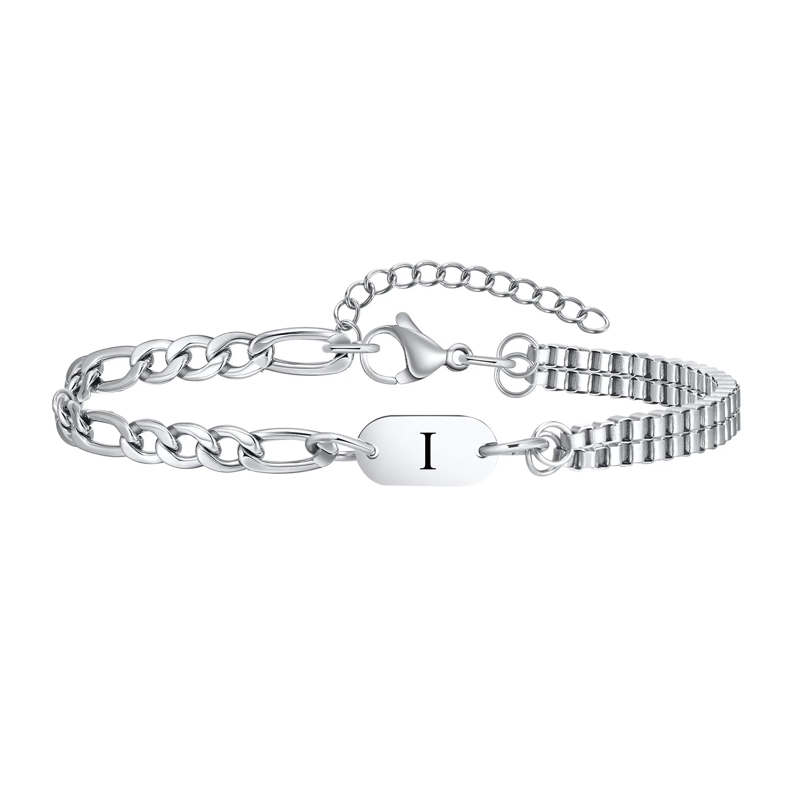 Pulseira Masculina em Aço com Letra Inicial Figaro