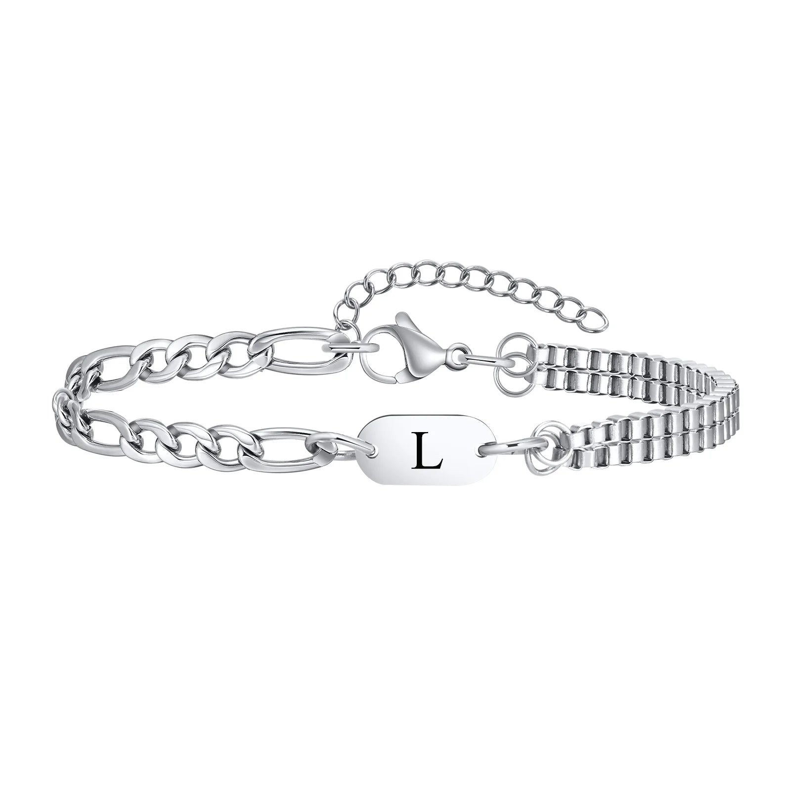 Pulseira Masculina em Aço com Letra Inicial Figaro