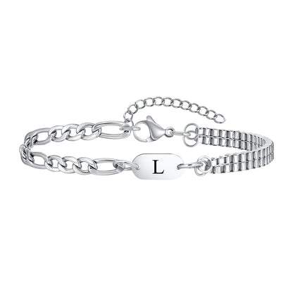 Pulseira Masculina em Aço com Letra Inicial Figaro