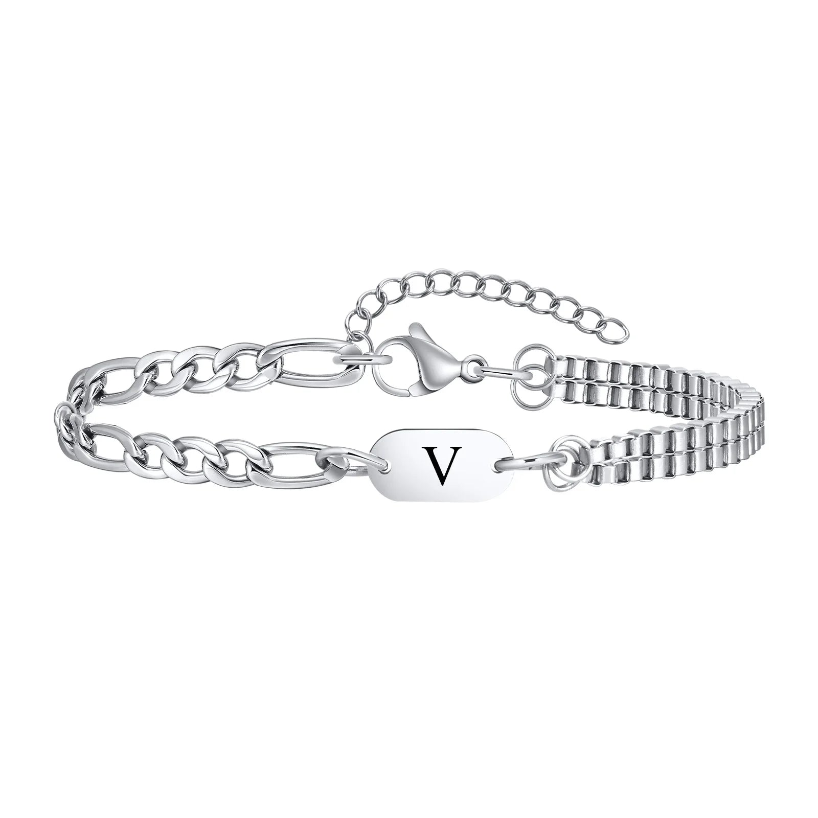 Pulseira Masculina em Aço com Letra Inicial Figaro