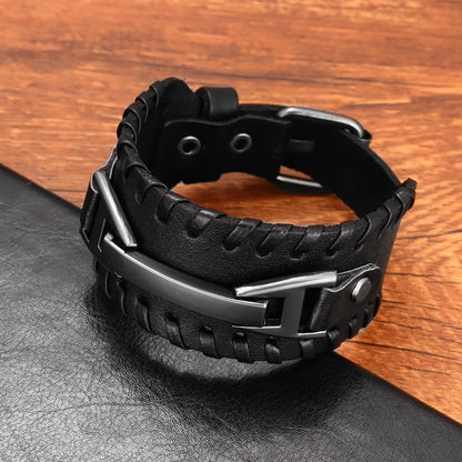 Pulseira Masculina em Couro Punk