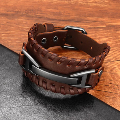 Pulseira Masculina em Couro Punk