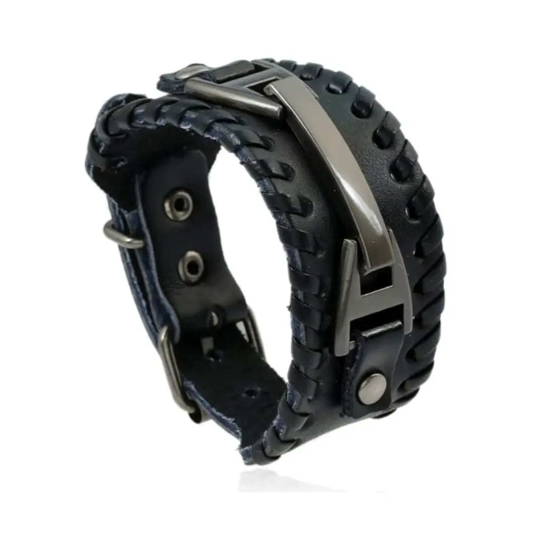 Pulseira Masculina em Couro Punk