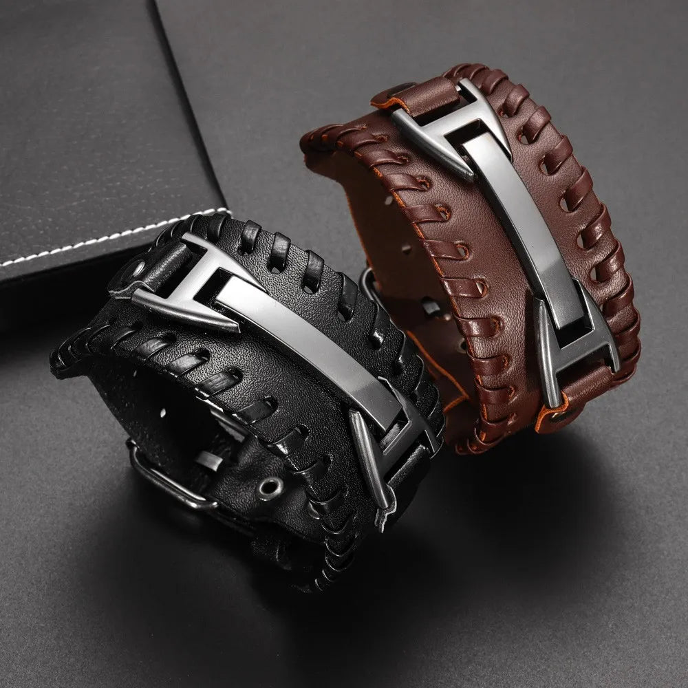 Pulseira Masculina em Couro Punk