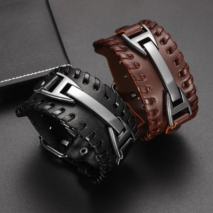 Pulseira Masculina em Couro Punk