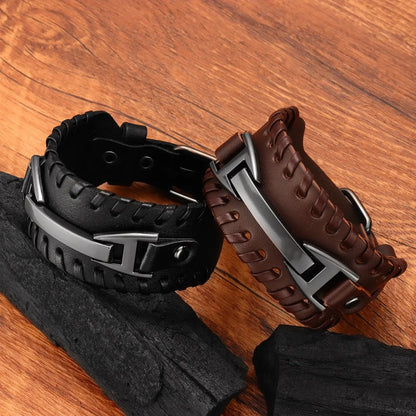 Pulseira Masculina em Couro Punk