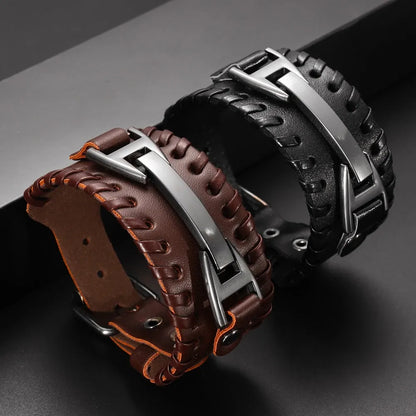 Pulseira Masculina em Couro Punk