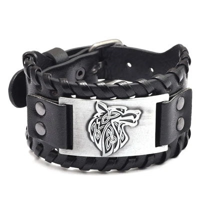 Pulseira Masculina em Couro Wolf