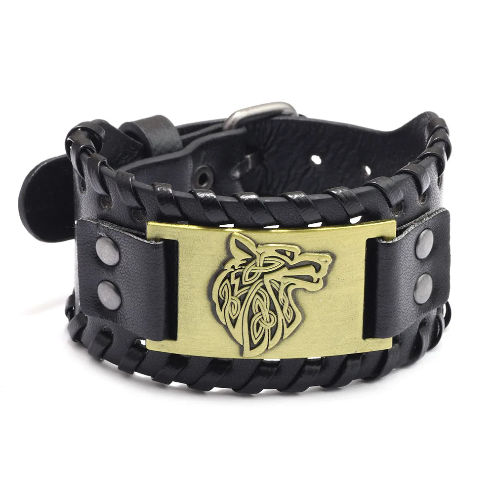 Pulseira Masculina em Couro Wolf