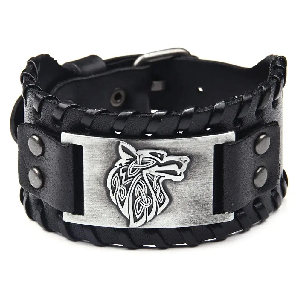 Pulseira Masculina em Couro Wolf