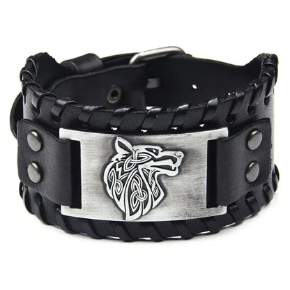 Pulseira Masculina em Couro Wolf