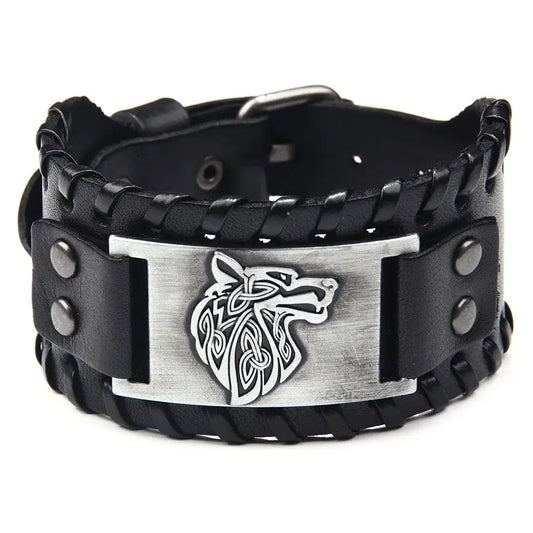 Pulseira Masculina em Couro Wolf