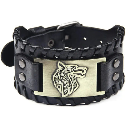 Pulseira Masculina em Couro Wolf