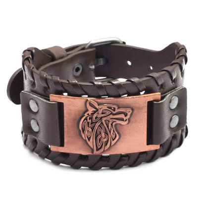 Pulseira Masculina em Couro Wolf
