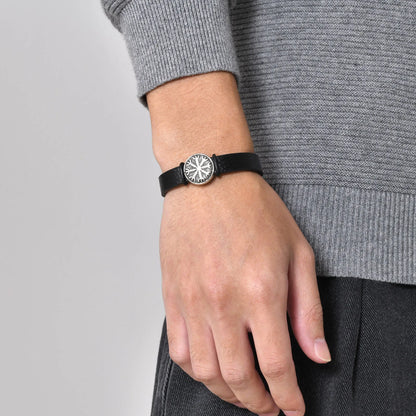 Pulseira Masculina em Couro e Aço Viking Compass
