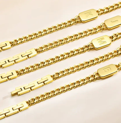 Pulseira Masculina Aço Inox com Letra Inicial Link