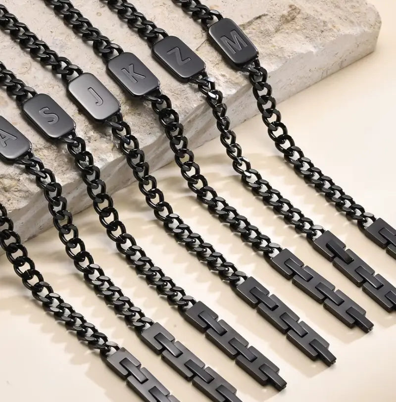 Pulseira Masculina Aço Inox com Letra Inicial Link