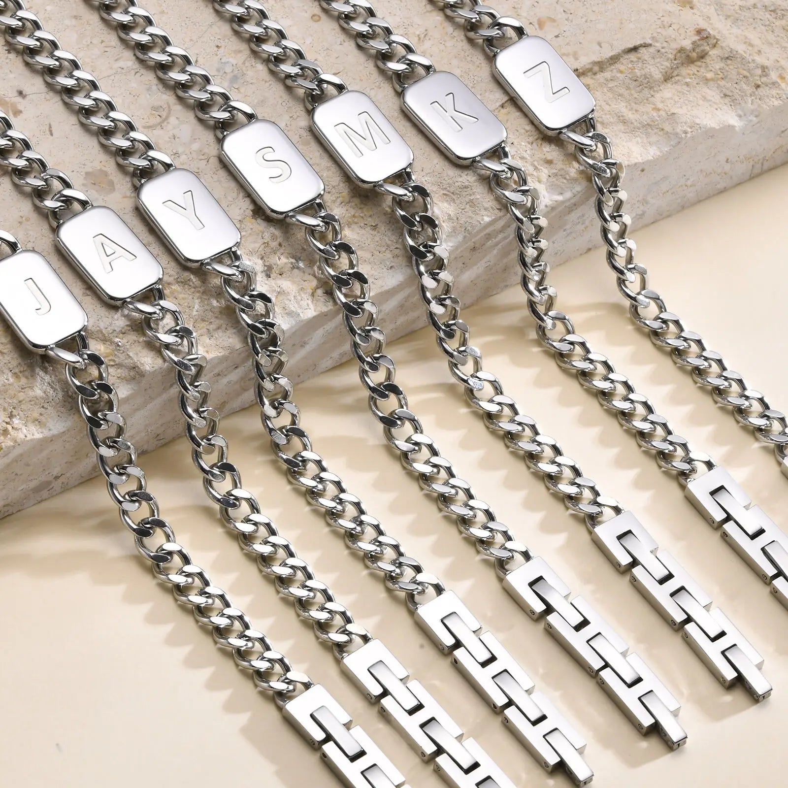 Pulseira Masculina Aço Inox com Letra Inicial Link