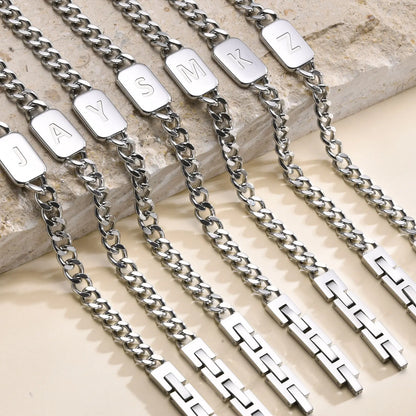 Pulseira Masculina Aço Inox com Letra Inicial Link