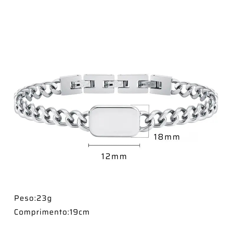 Pulseira Masculina Aço Inox com Letra Inicial Link