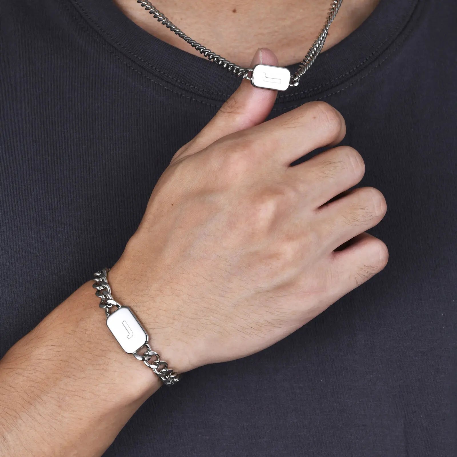 Pulseira Masculina Aço Inox com Letra Inicial Link