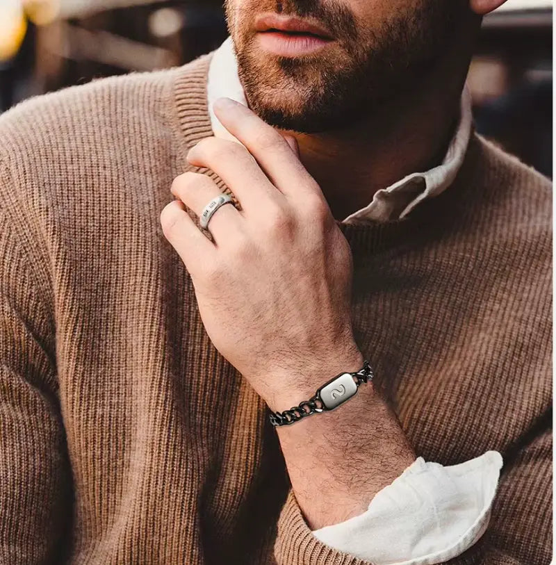 Pulseira Masculina Aço Inox com Letra Inicial Link