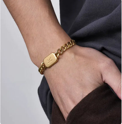 Pulseira Masculina Aço Inox com Letra Inicial Link