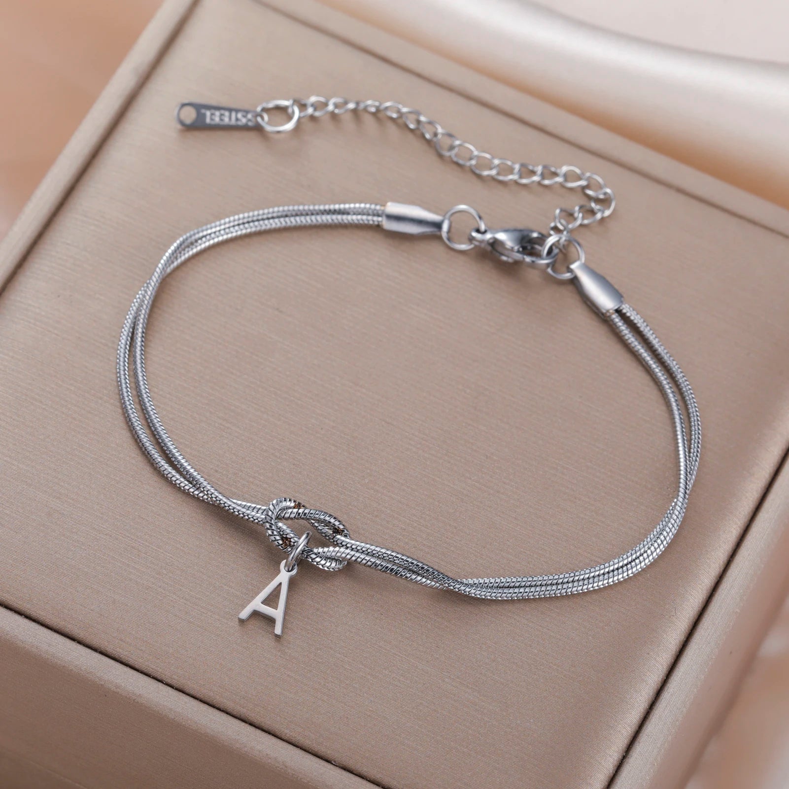 Pulseira Unissex Aço Inox Letra Inicial Rope