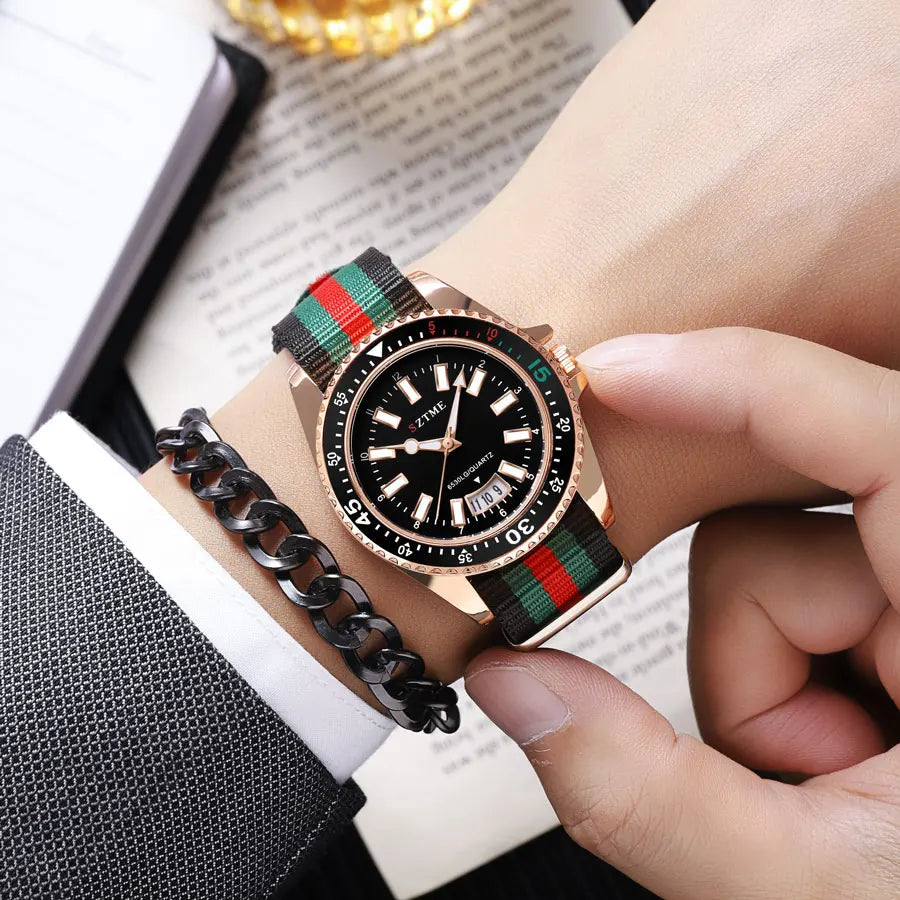 Relógio Masculino com Pulseira de Nylon Luxo Casino