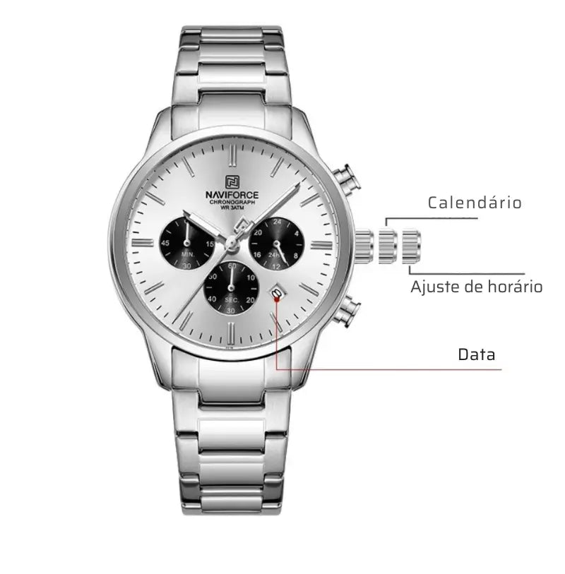 Relógio Masculino Aço Inox 3ATM Quartzo Naviforce Spiculus