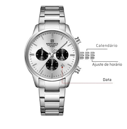 Relógio Masculino Aço Inox 3ATM Quartzo Naviforce Spiculus