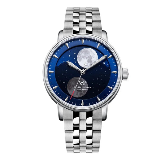 Relógio Masculino Aço Inox Automático Welly Merck Lunar
