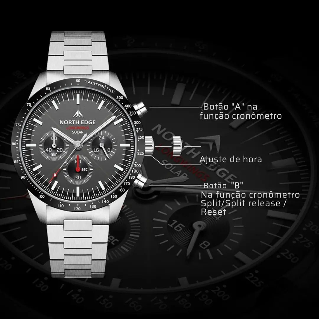 Relógio Masculino Aço Inox North Edge Solaris