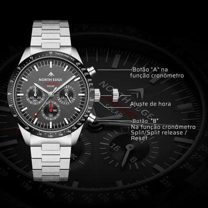 Relógio Masculino Aço Inox North Edge Solaris